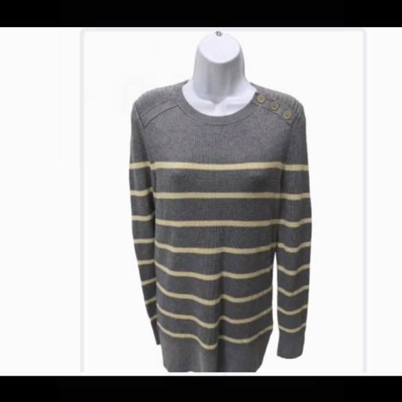 NWT Banana Republic Striped Pullover Sweater L Tunic Length Button Shoulder - Picture 1 of 9
